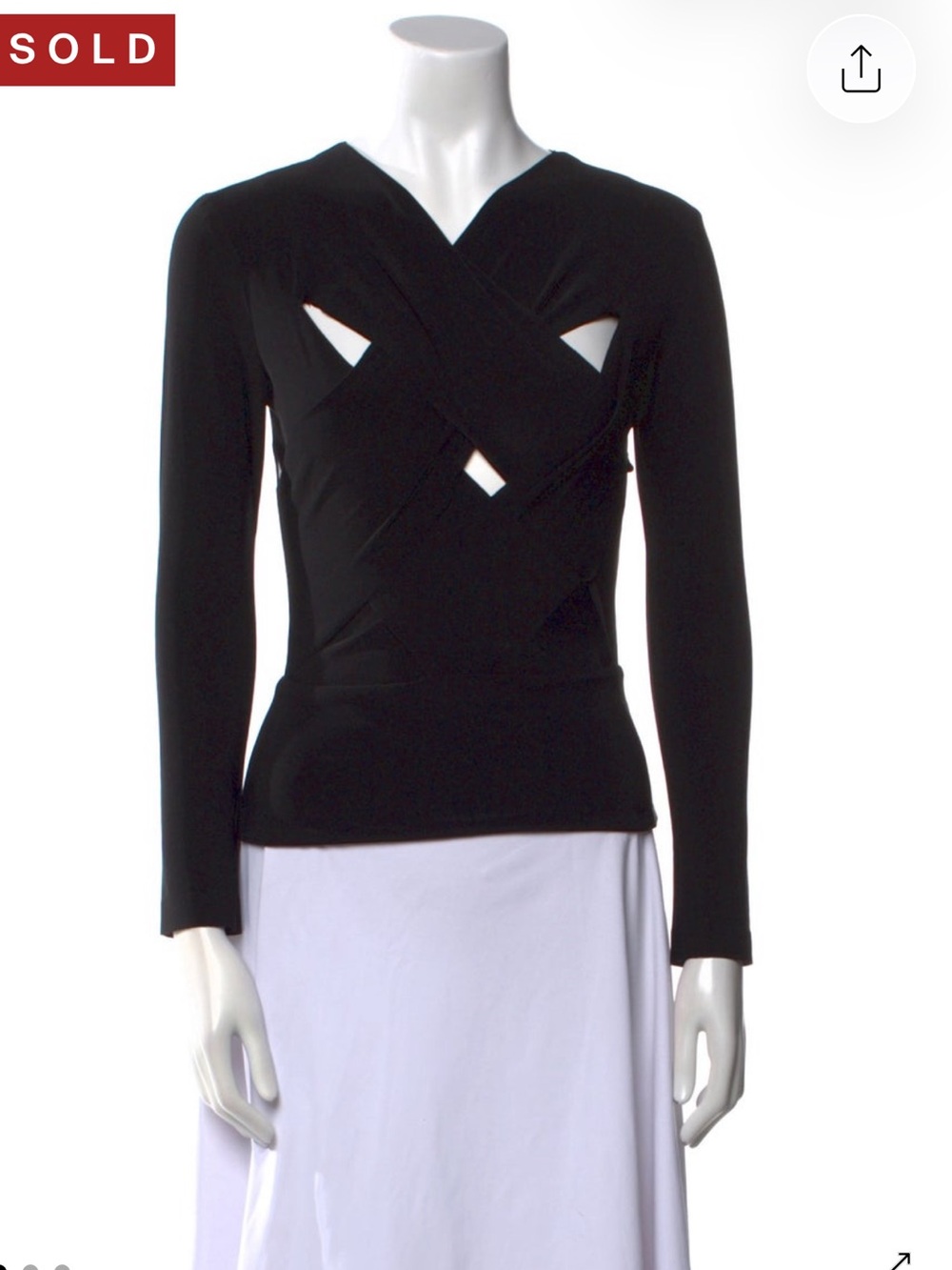 Vintage Norma Kamali Black Long-Sleeve Crisscross Cutout Top